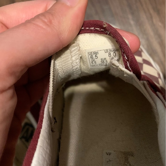 Maroon and white checkerboard used Vans Slip ons womens 8 men’s 6.5 - Picture 2 of 6